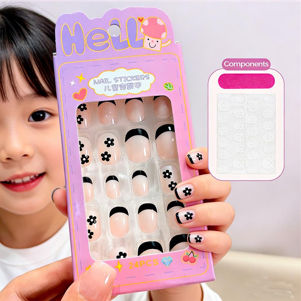 Nail Art Press On - 24개입/박스 만화 캐릭터 어린이용 프레스온 네일