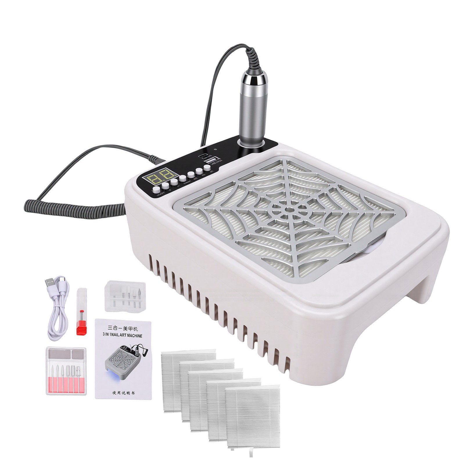 Nail Drill Machine - 먼지 수집기와 네일 램프가 포함된 3-in-1