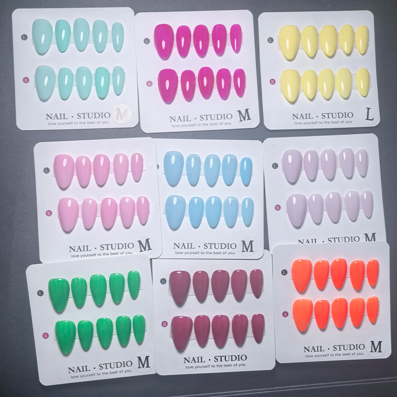 Nail Art Orange - 10개입 아몬드 프레스온 네일 수제 화려한