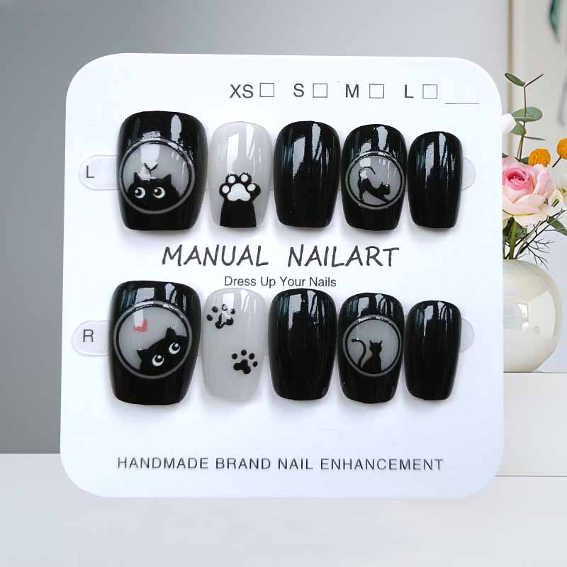 Nail Art Pink - 10개 귀여운 만화 검은 고양이와 핑크