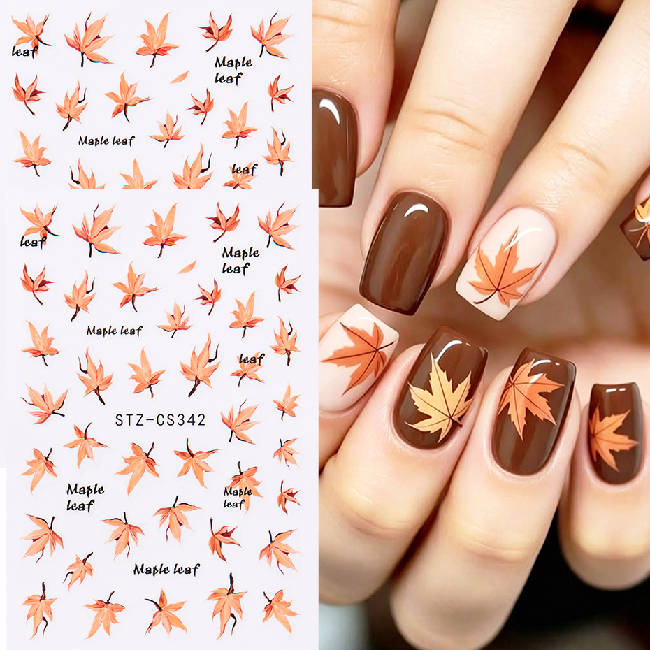 2pcs 수채화 오렌지 레드 메이플 리프 네일 아트 스 - Nail Art Orange 리뷰 및 가격