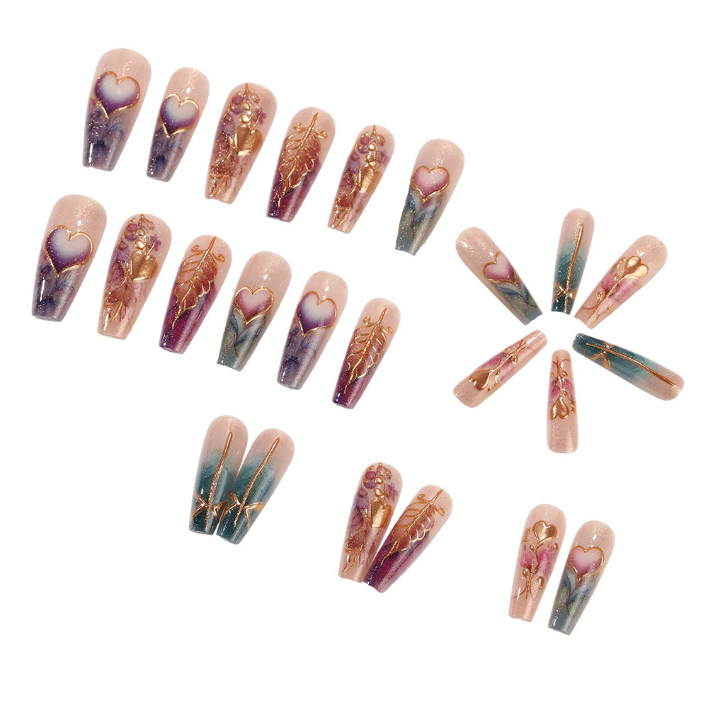 여성용 3D 인조 손톱 24개 세트 꽃 하트 그라데이션 - Nail Art Orange 리뷰 및 가격