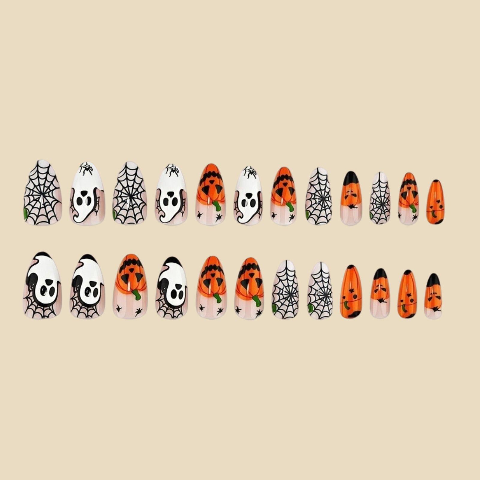 24개 할로윈 프레스온 네일 고스트 호박 거미줄 박쥐  - Nail Art Press On 리뷰 및 가격