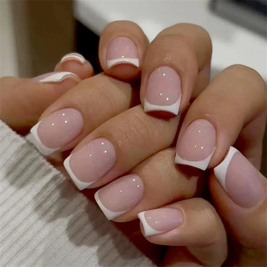 24 개/대 짧은 프랑스어 미니멀리스트 손톱 가짜 누드 - Nail Art Pink 리뷰 및 가격