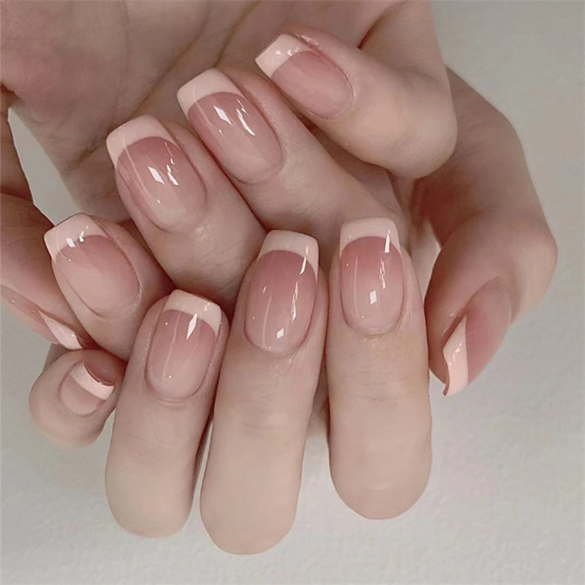 24 개/대 짧은 프랑스어 미니멀리스트 손톱 가짜 누드 - Nail Art Pink 리뷰 및 가격