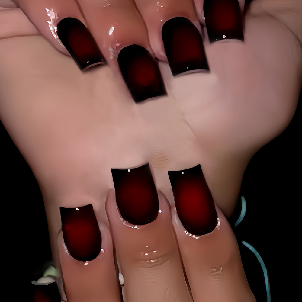 여성용 짧은 사각형 가짜 손톱 그라데이션 블랙 레드 로 - Nail Art Pink 리뷰 및 가격