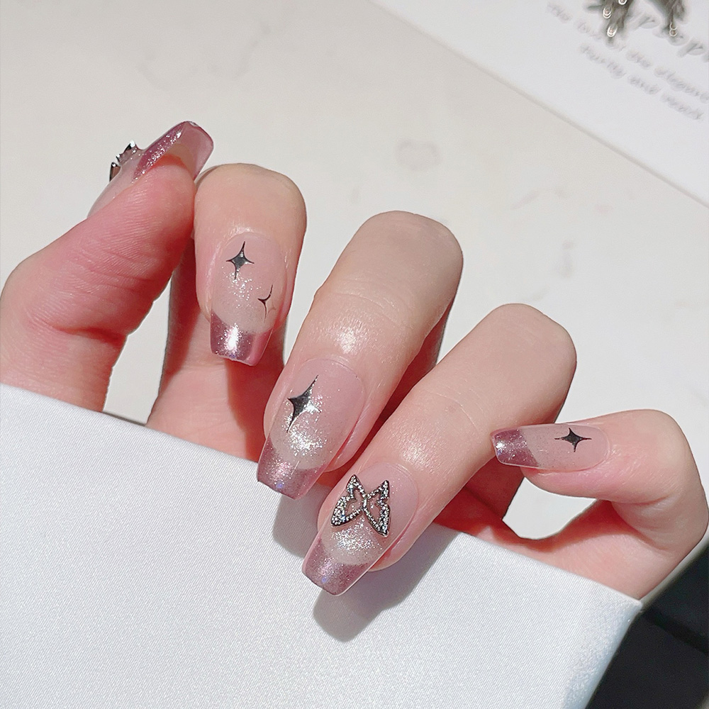 10개입 짧은 사다리꼴 수제 프레스온 네일 키트, 핑크 - Nail Art Pink 리뷰 및 가격