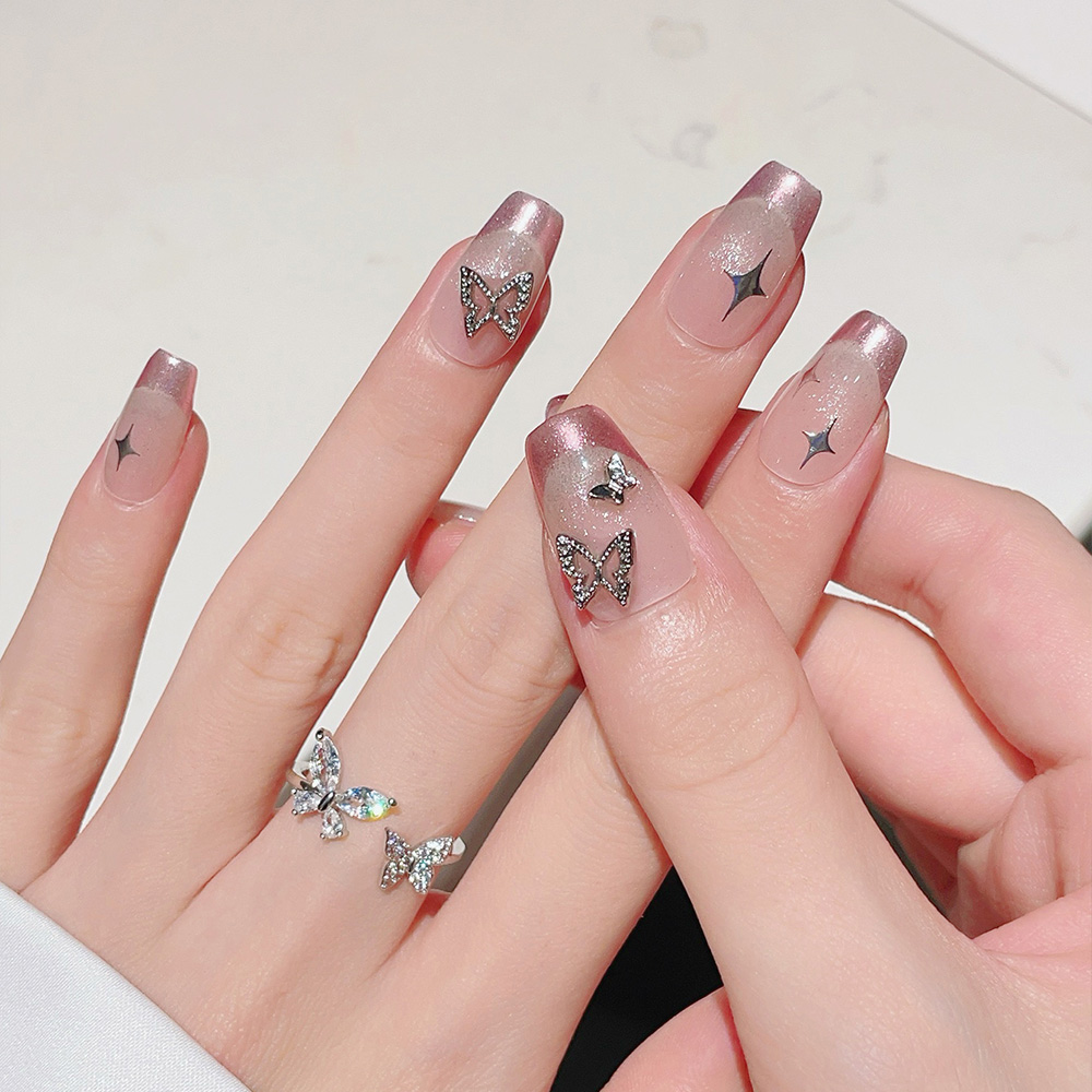 10개입 짧은 사다리꼴 수제 프레스온 네일 키트, 핑크 - Nail Art Pink 리뷰 및 가격