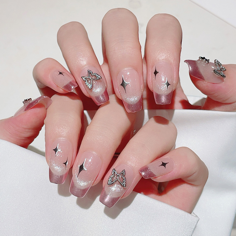 10개입 짧은 사다리꼴 수제 프레스온 네일 키트, 핑크 - Nail Art Pink 리뷰 및 가격