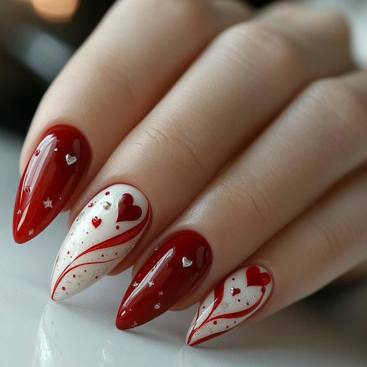여성 소녀용 발렌타인데이용 그라데이션 레드 핑크 하트  - Nail Art Pink 리뷰 및 가격