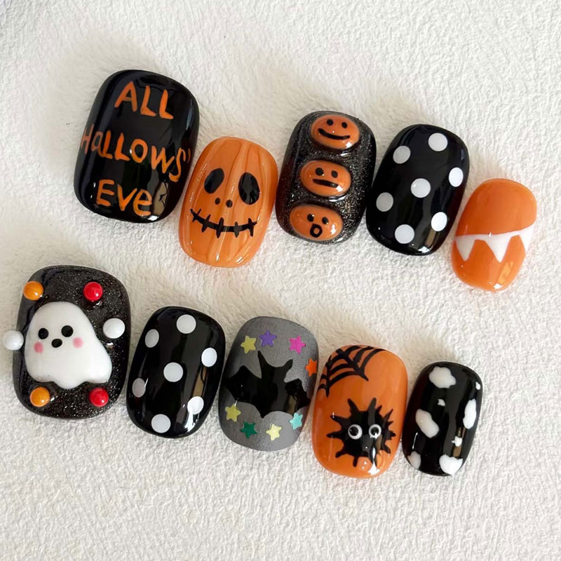 10개입 할로윈 유령 호박 프레스온 네일, 달콤하고 멋 - Nail Art Press On 리뷰 및 가격