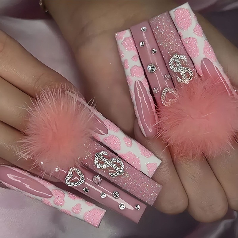 엑스트라 롱 스퀘어 프레스 네일 러브 패턴 디자인, 프 - Nail Art Pink 리뷰 및 가격