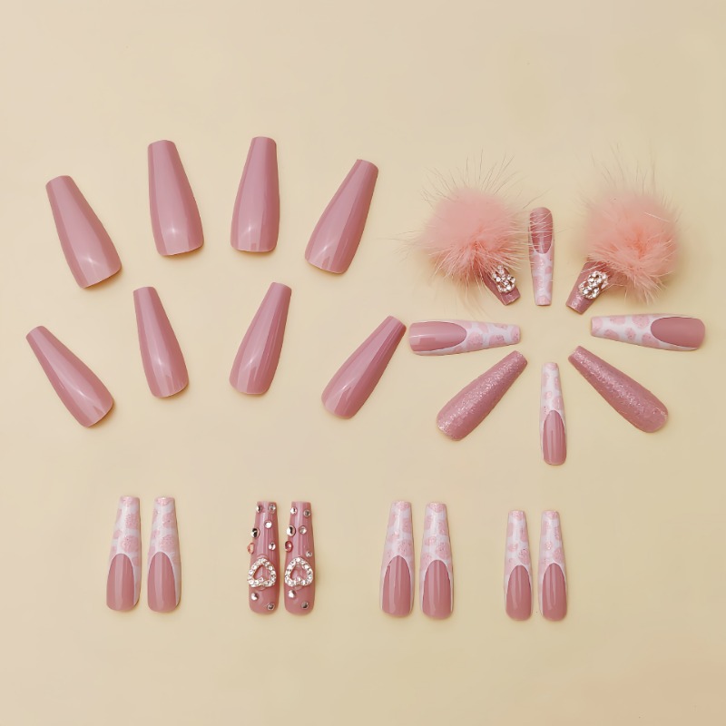 엑스트라 롱 스퀘어 프레스 네일 러브 패턴 디자인, 프 - Nail Art Pink 리뷰 및 가격
