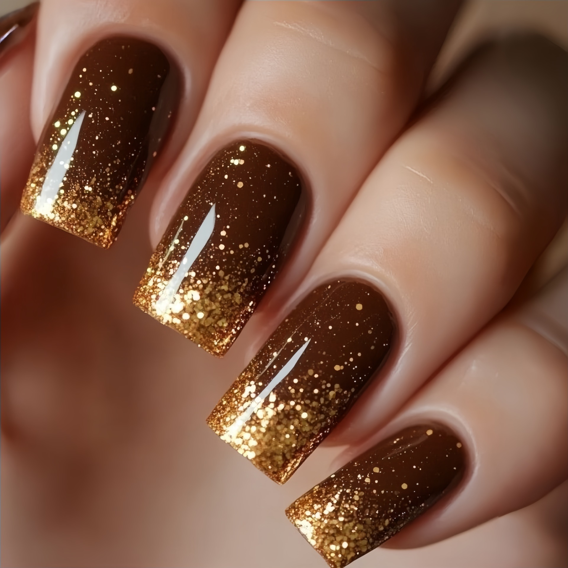 짧은 중간 길이의 가짜 손톱 그라데이션 갈색 빨강 검정 - Nail Art Press On 리뷰 및 가격
