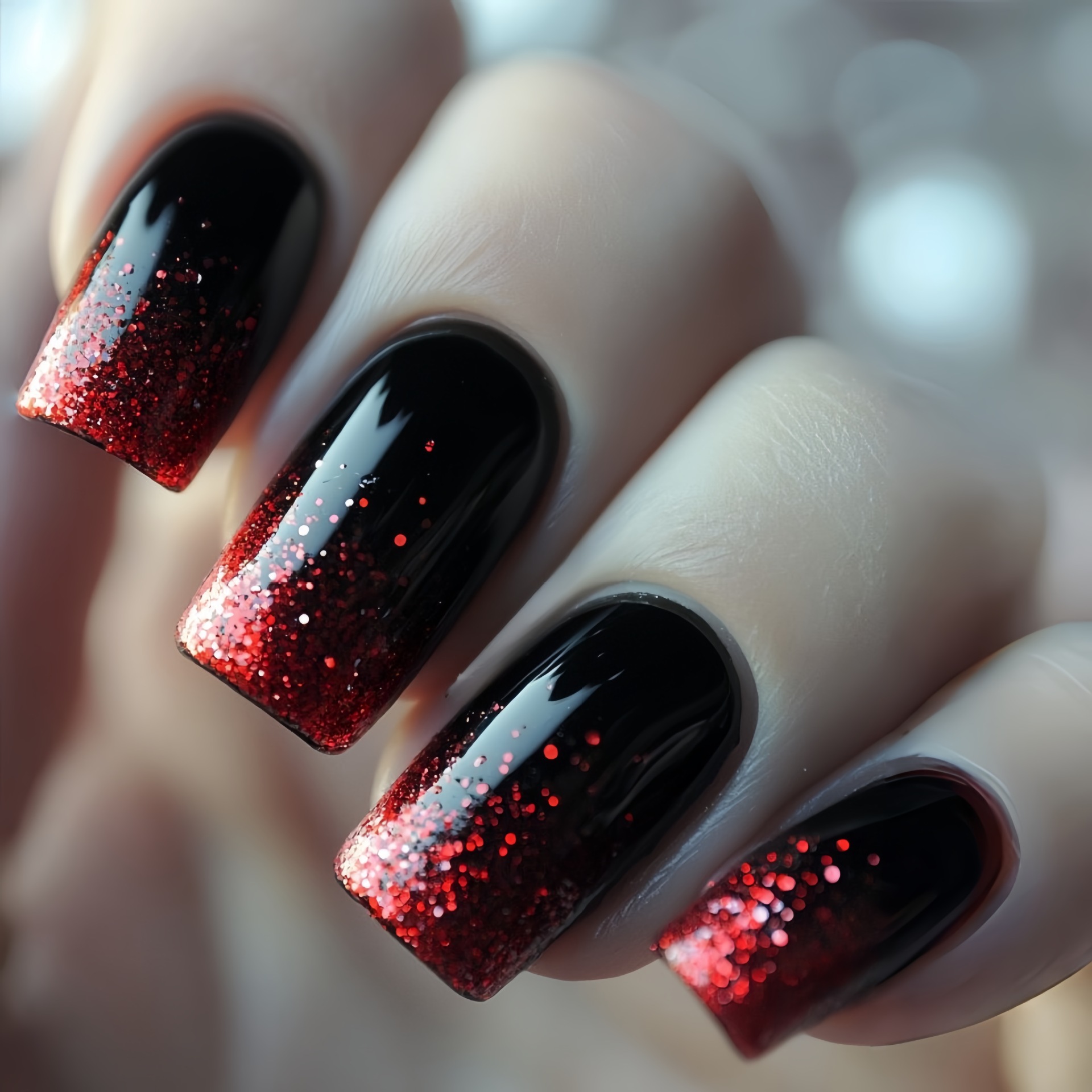 짧은 중간 길이의 가짜 손톱 그라데이션 갈색 빨강 검정 - Nail Art Press On 리뷰 및 가격