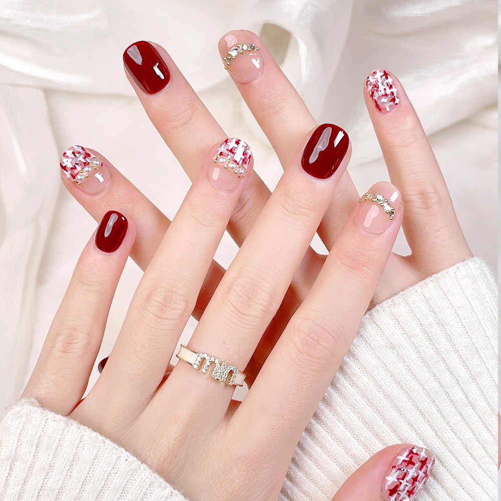 10개입 짧은 사각형 라운드 핸드메이드 프레스온 네일  - Nail Art Press On 리뷰 및 가격
