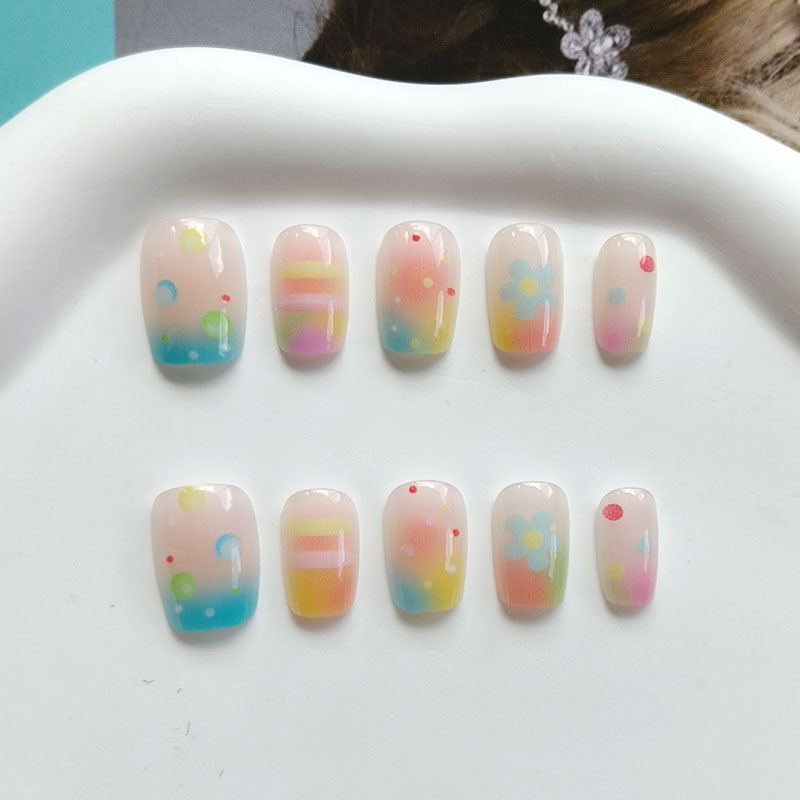 10개입 레인보우 버블 껌 달콤하고 귀여운 프레스온 네 - Nail Art Ombre 리뷰 및 가격
