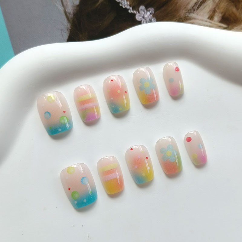 10개입 레인보우 버블 껌 달콤하고 귀여운 프레스온 네 - Nail Art Ombre 리뷰 및 가격