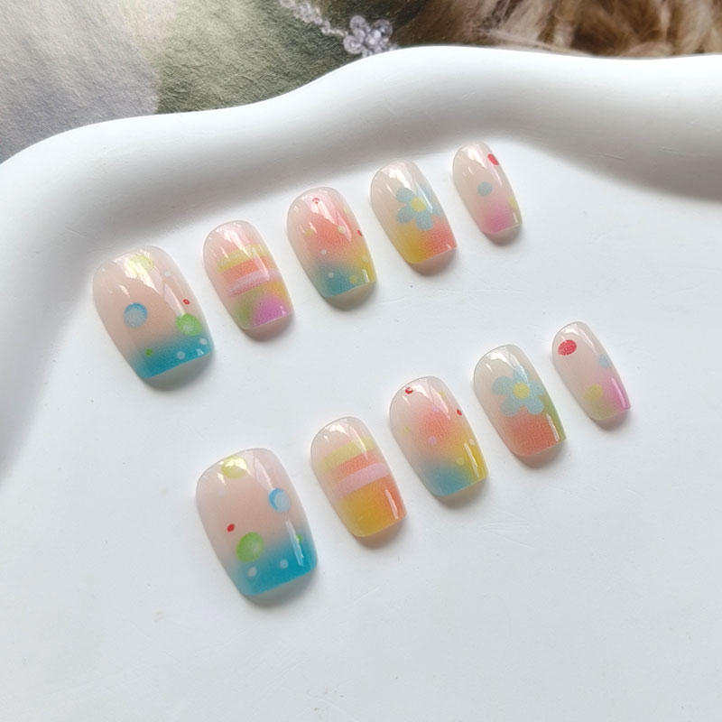 10개입 레인보우 버블 껌 달콤하고 귀여운 프레스온 네 - Nail Art Ombre 리뷰 및 가격