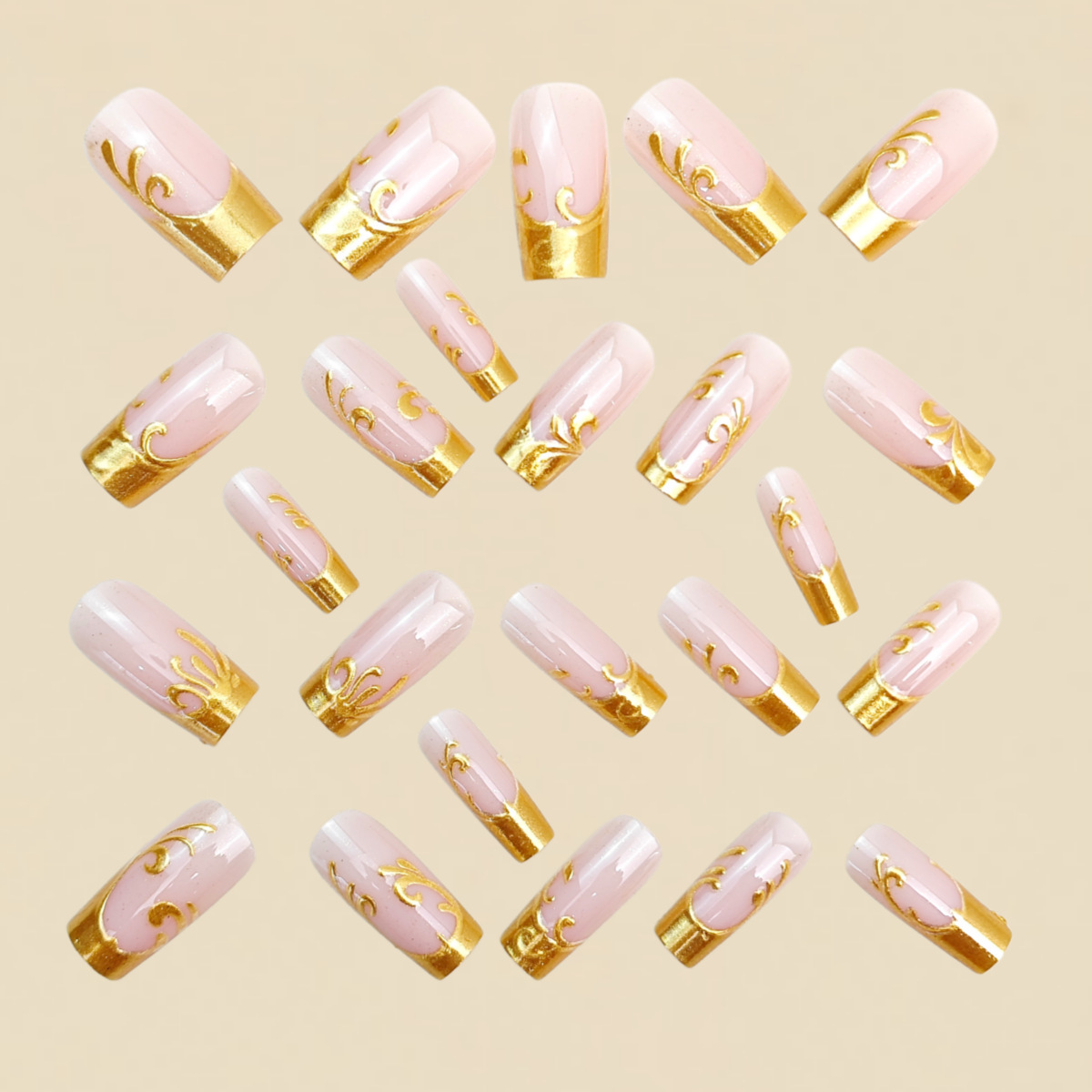 여성용 중간 길이 인조 손톱, 사각형 모양, 누드 골드 - Nail Art Press On 리뷰 및 가격