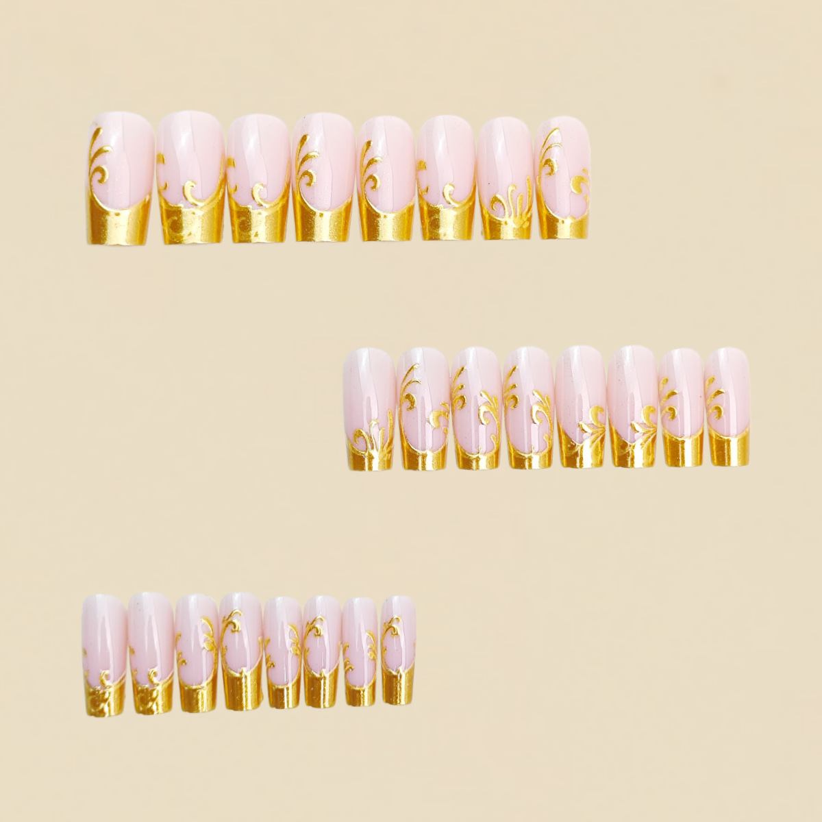 여성용 중간 길이 인조 손톱, 사각형 모양, 누드 골드 - Nail Art Press On 리뷰 및 가격